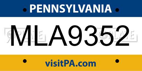 MLA9352 Pennsylvania License Plate