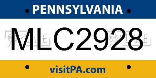 MLC2928 Pennsylvania License Plate
