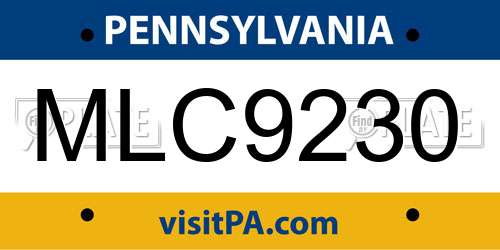 MLC9230 Pennsylvania License Plate