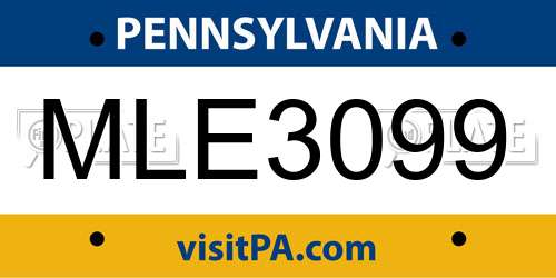 MLE3099 Pennsylvania License Plate