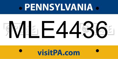 MLE4436 Pennsylvania License Plate