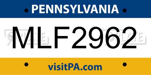 MLF2962 Pennsylvania License Plate
