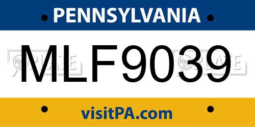 MLF9039 Pennsylvania License Plate