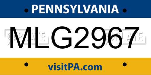 MLG2967 Pennsylvania License Plate