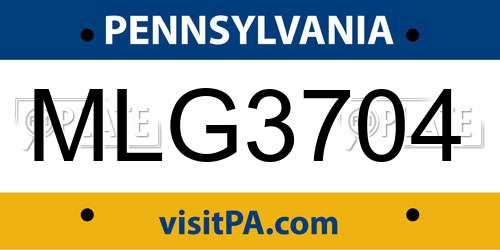 MLG3704 Pennsylvania License Plate