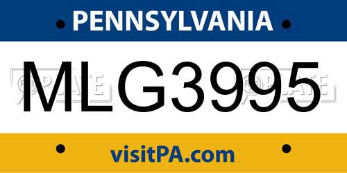MLG3995 Pennsylvania License Plate
