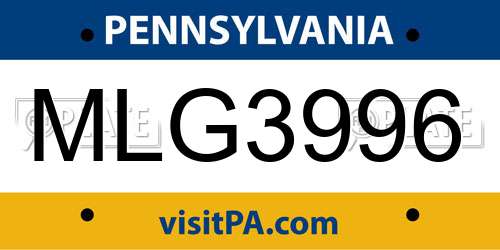 MLG3996 Pennsylvania License Plate