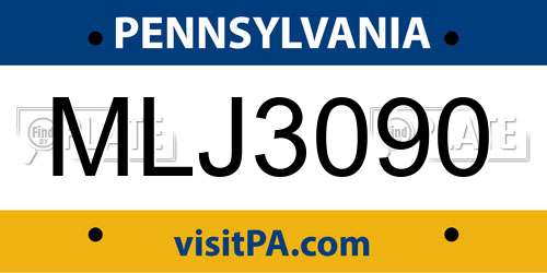 MLJ3090 Pennsylvania License Plate
