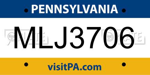 MLJ3706 Pennsylvania License Plate