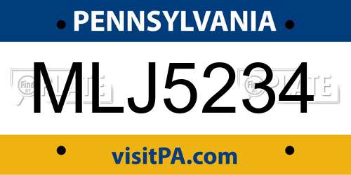 MLJ5234 Pennsylvania License Plate