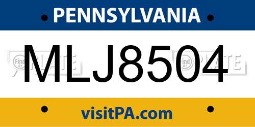 MLJ8504 Pennsylvania License Plate