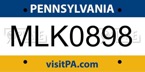 MLK0898 Pennsylvania License Plate