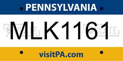 MLK1161 Pennsylvania License Plate