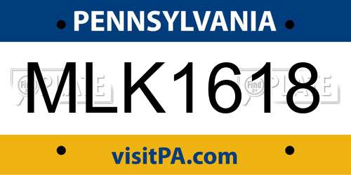 MLK1618 Pennsylvania License Plate