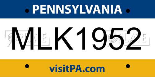 MLK1952 Pennsylvania License Plate