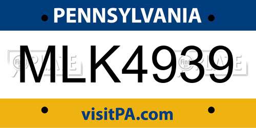 MLK4939 Pennsylvania License Plate