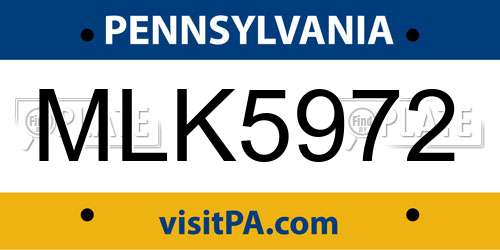 MLK5972 Pennsylvania License Plate