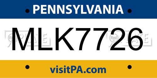 MLK7726 Pennsylvania License Plate