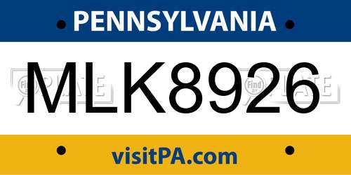MLK8926 Pennsylvania License Plate
