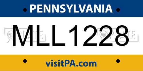 MLL1228 Pennsylvania License Plate