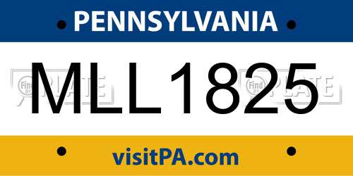 MLL1825 Pennsylvania License Plate