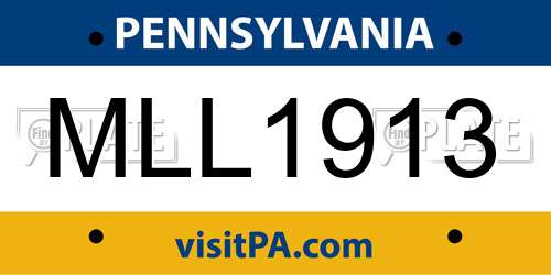 MLL1913 Pennsylvania License Plate