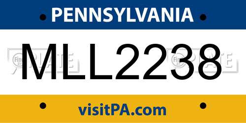 MLL2238 Pennsylvania License Plate