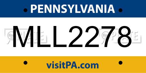 MLL2278 Pennsylvania License Plate