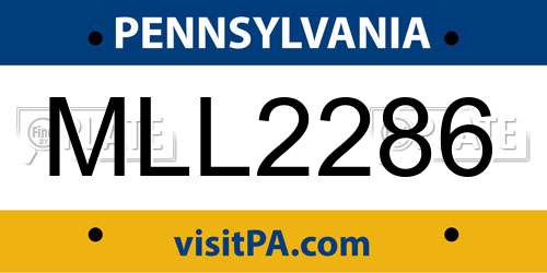 MLL2286 Pennsylvania License Plate