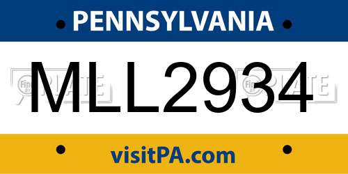 MLL2934 Pennsylvania License Plate