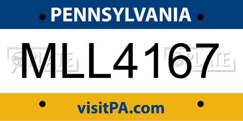 MLL4167 Pennsylvania License Plate