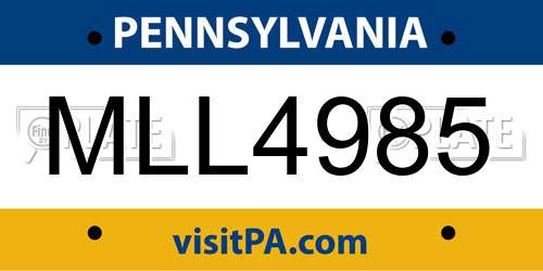 MLL4985 Pennsylvania License Plate