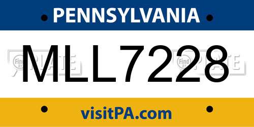 MLL7228 Pennsylvania License Plate