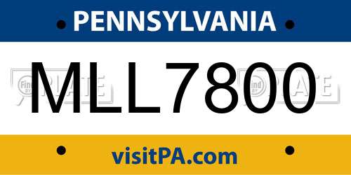 MLL7800 Pennsylvania License Plate