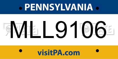 MLL9106 Pennsylvania License Plate