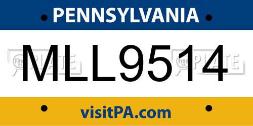 MLL9514 Pennsylvania License Plate