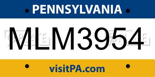 MLM3954 Pennsylvania License Plate