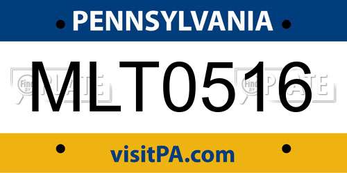 MLT0516 Pennsylvania License Plate