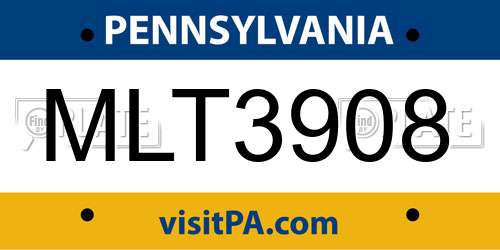 MLT3908 Pennsylvania License Plate