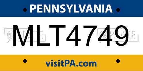 MLT4749 Pennsylvania License Plate