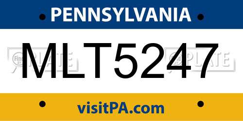 MLT5247 Pennsylvania License Plate