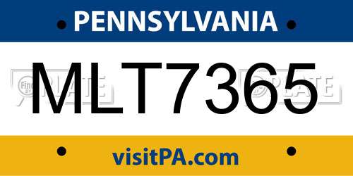 MLT7365 Pennsylvania License Plate