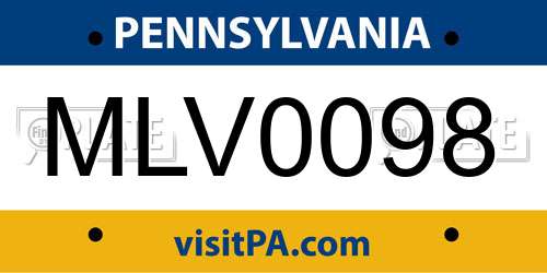 MLV0098 Pennsylvania License Plate