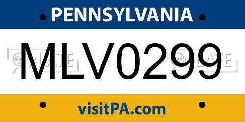 MLV0299 Pennsylvania License Plate