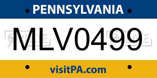 MLV0499 Pennsylvania License Plate