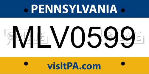 MLV0599 Pennsylvania License Plate