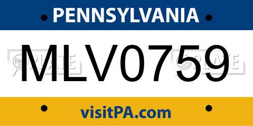 MLV0759 Pennsylvania License Plate