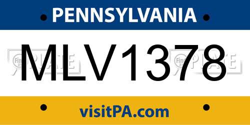 MLV1378 Pennsylvania License Plate