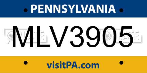MLV3905 Pennsylvania License Plate