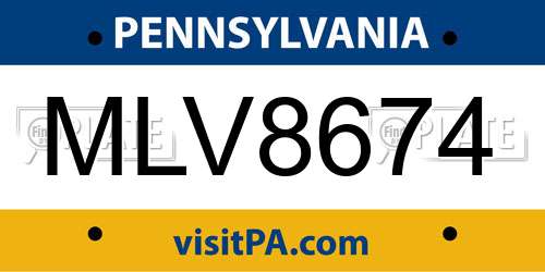 MLV8674 Pennsylvania License Plate